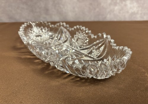 Amerikanische Brillant Periode geschliffen Kristallglas Sellerie Schale Sägezahn Rand 11” x 4,5” - Bild 8 von 19