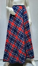 Vtg 70s Knockabouts By Pendleton Wool Plaid Wrap Maxi Skirt Red Blue - Size S