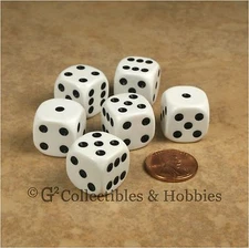 NEW Set of 6 White ROUNDED EDGE Dice Six Sided RPG Bunco 16mm 5/8 inch D6