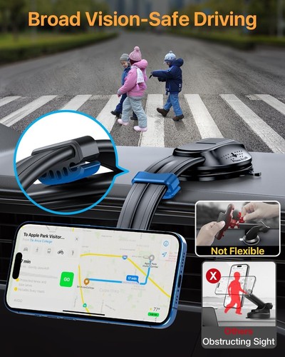 Magnetic Car Phone Mount For Dashboard & Windshield 360° Rotation Magsafe Compat - Picture 7 of 8