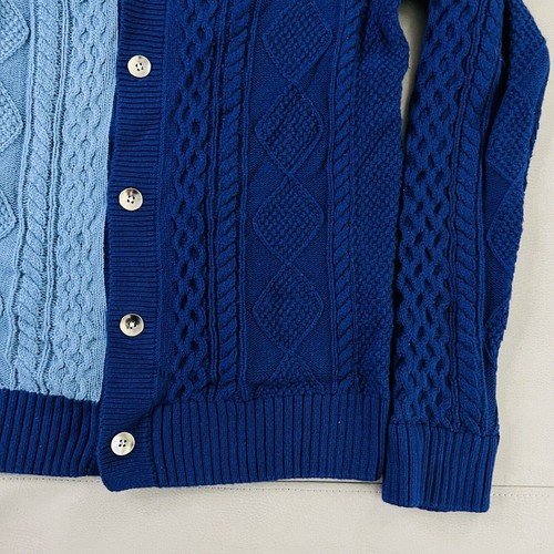 Blue Color Block Fisherman Chunky Cable Aran Knit Cotton Cardigan Sweater-S-0771 - 第 3/14 張圖片