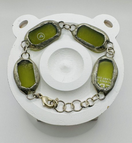 Unusual Green Recycled Glass Link Bracelet Artisan made Bohemian Signed “sg” - Picture 3 of 12