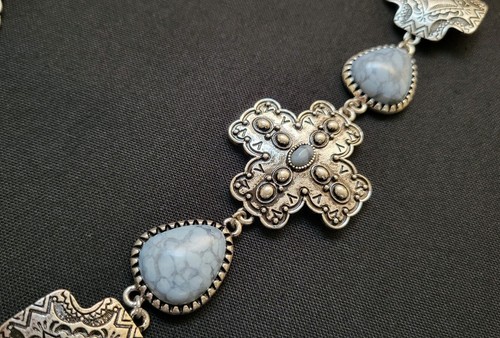 Southwestern Revival Squash Blossom Drop Cross Pendant Necklace - Picture 4 of 13