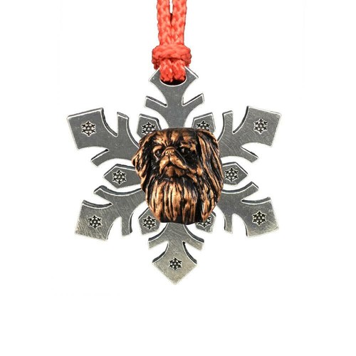Pewter Dog Japanese Chin Snowflake Christmas Tree Ornaments, Made in the USA - Picture 2 of 6