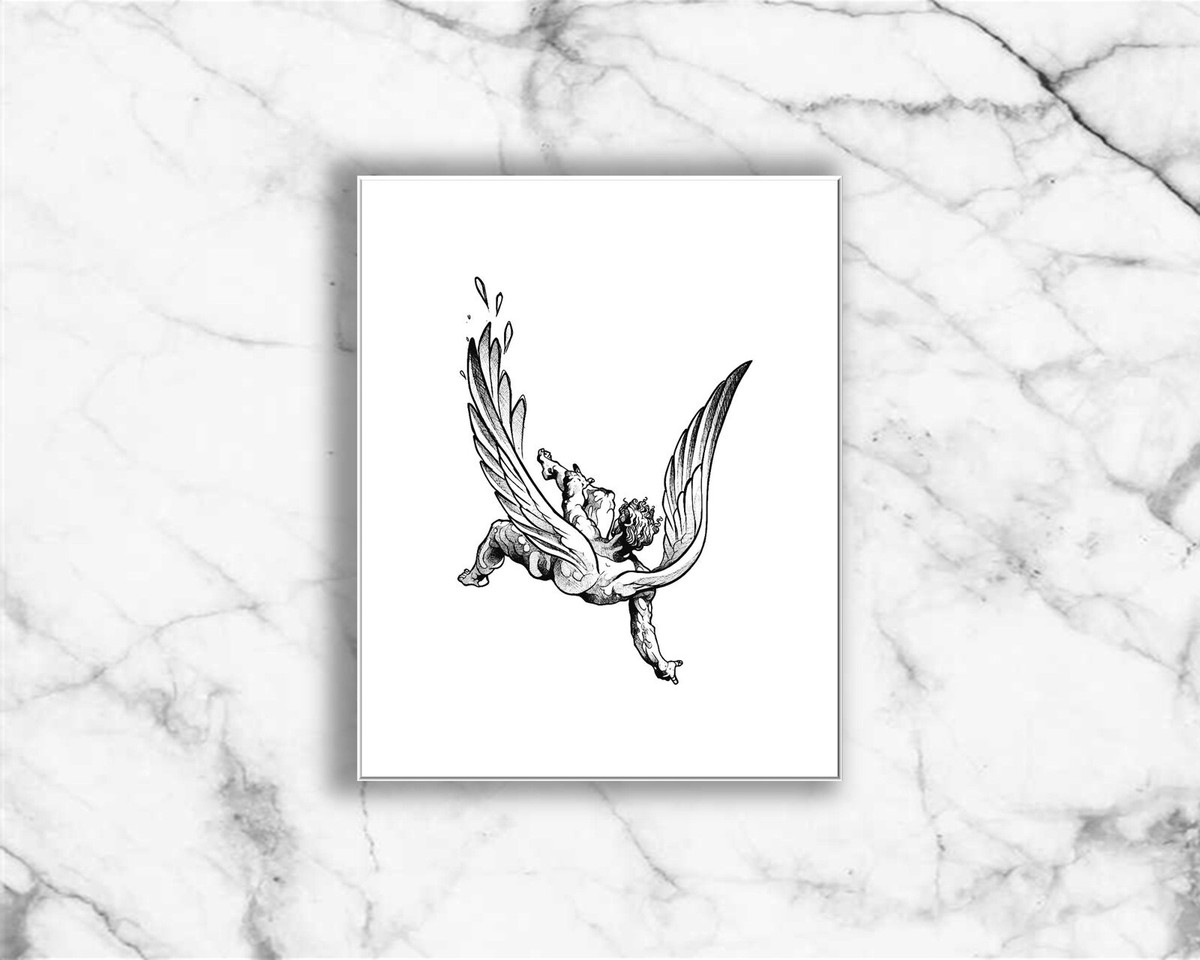 絵画 Light and Fallen Angel FALLEN ANGEL ON MOON ART PRINT, Lilith Succubus Demon Decor