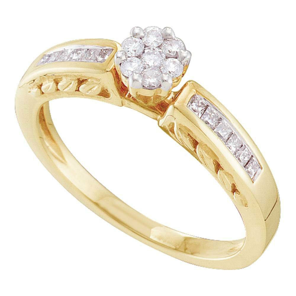 14k Yellow gold Womens Round Diamond Flower Cluster Ring 1 4 Cttw 14k Yellow gold Womens Round Diamond Flower Cluster Ring 1 4 Cttw