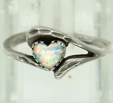 925 STERLING Wheeler Mfg Co WMco opal heart ring petit point setting size 8 1/2