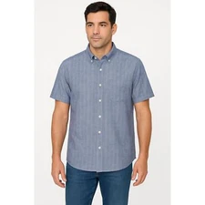 Weatherproof Vintage Blue Shirt Men's Washable Linen Short Sleeve Size XXL NWT