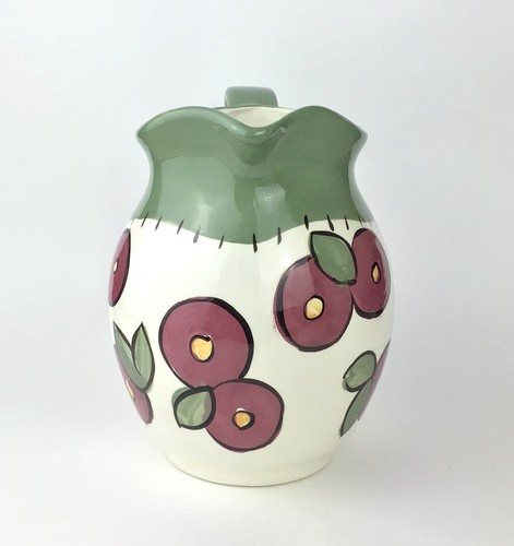 Ceramic Hand Painted Hand Spun 8" Milk Water Pitcher Signed Julie Fjell Of Omaha - Picture 2 of 7