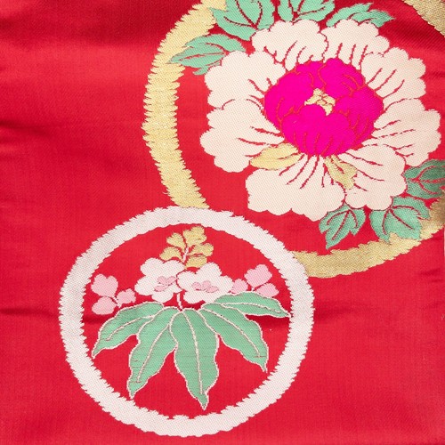 VTG Unused Deep Red Floral Weave Silk Nagoya Obi for Kimono Kitsuke - Picture 4 of 7