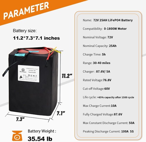 72V 20Ah 25Ah LiFePO4 Ebike Battery with 50A/80A BMS for 500W-2000W Motor Ebike - Picture 58 of 63