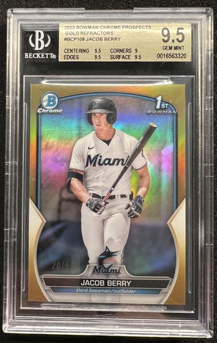 2023 Bowman Chrome Jacob Berry 1st Gold Refractor /50 BGS 9.5 Gem Mint Marlins - Picture 1 of 2