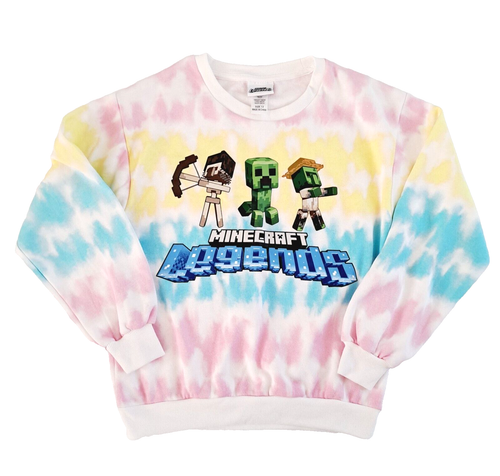 Minecraft Legends Girls Size 12 Tie Dye Printed Long Sleeve Fleece Jumper Top
