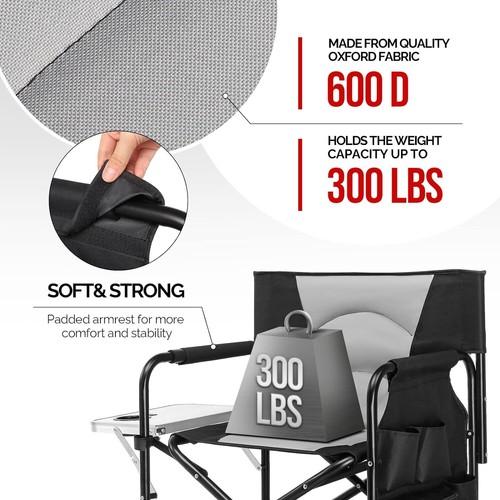 22" Directors Camping Chair Folding, Side Table,Bag,Aluminum Frame,Cup Holder - Picture 6 of 9