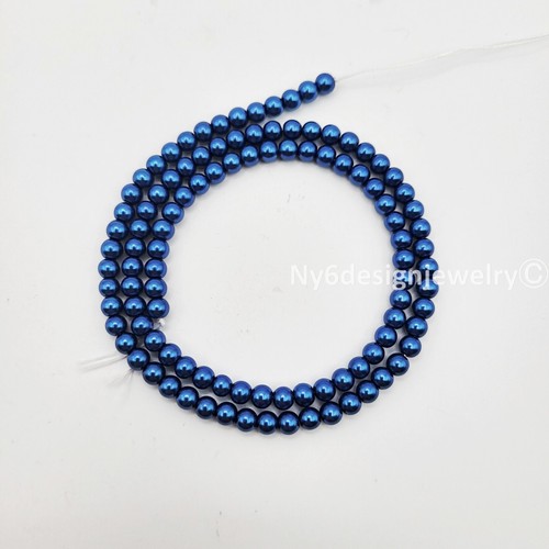 Cuentas sueltas redondas de perlas de vidrio azul real 3, 4, 6, 8, 10, 12 mm 16" filamento #7 - Imagen 2 de 22