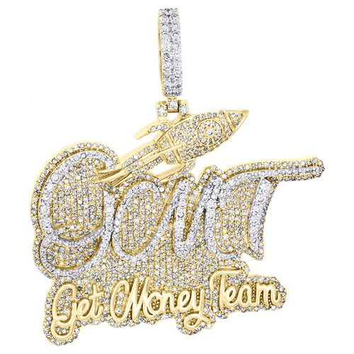 10K Yellow Gold Round Diamond GMT Rocket Get Money Team Pendant 2" Charm 3.75 CT