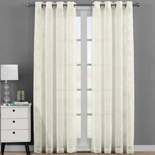 Luxury Andora  Embroidered Panels Grommet Top Sheer Window Curtain (Set of 2)