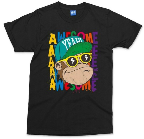 AWESOME MONKEY T-shirt Colourful Ape Chimp Funny Animal Cartoon Kids Boys Tee - Picture 1 of 12