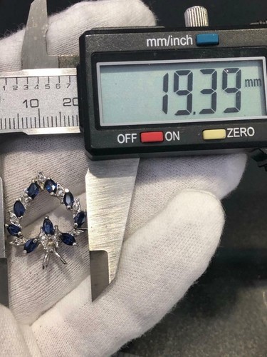 14k Oro Bianco Originale Diamanti & Zaffiro Blu Pendente a Cuore Aperto 1.45ct - Foto 8 di 12