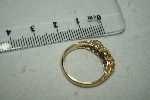 100% Genuine Vintage 9k Yellow Gold 0.78ct Sapphire Triology Ring Size US 6 L1/2 - Picture 7 of 12