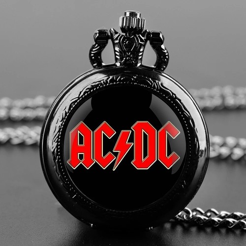 Vintage Quartz Pocket Watch Unique AC and DC Band Design Watch Chain Jewelry - Picture 7 of 24