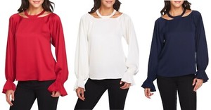 NWT-Womens-Size-XS-S-Nordstrom-1-STATE-Cold-Shoulder-Satin-Blouse-Longsleeve-Top