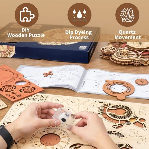 ROKR 3D Wooden Puzzle Mechanical Zodiac Clock DIY Wall Mechanical Clock - Picture 7 of 9