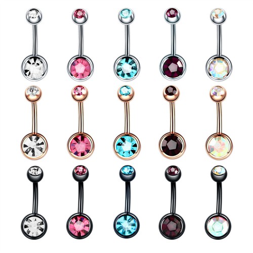 10/20 Belly Bar Navel Button Ring Surgical Steel Zirconia Body Piercing Barbell - Picture 6 of 14