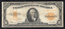 FR. 1173 1922 $10 TEN DOLLARS &ldquo;HILLEGAS&rdquo; GOLD CERTIFICATE CURRENCY NOTE