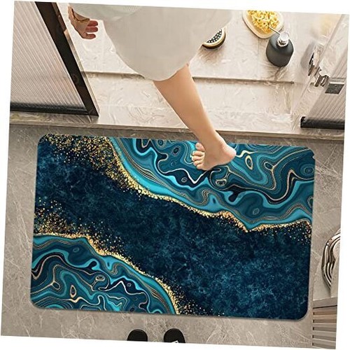 Bath Mat Rug,Blue green gold marble Non-Slip Super Absorbent Quick Drying