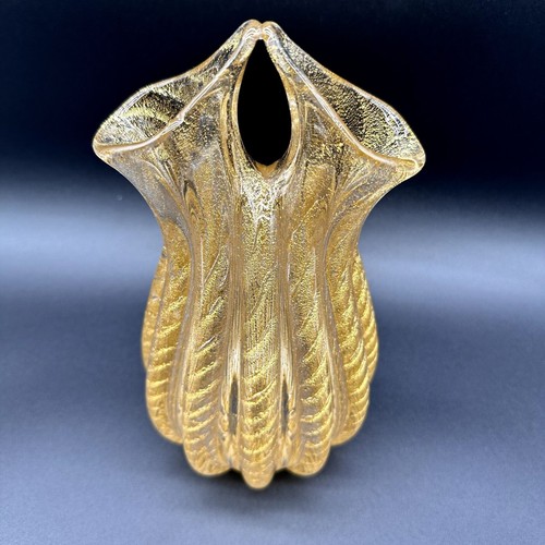Murano Glas Barovier & Toso Cordonado D'Oro Vase Double Blattgold