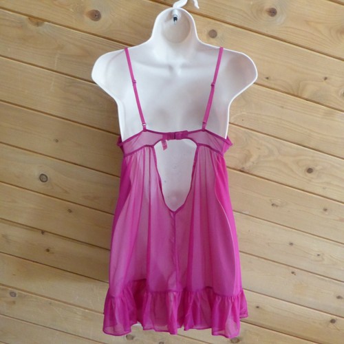 Betsey Johnson Intimates Magenta Pink Babydoll Sheer Slip Dress Sleepwear L - Picture 5 of 8