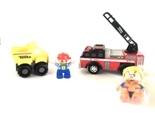 Hasbro Fire Truck Engine Lights Ladder 2016 & Tonka Dump Truck and 2 People Lot