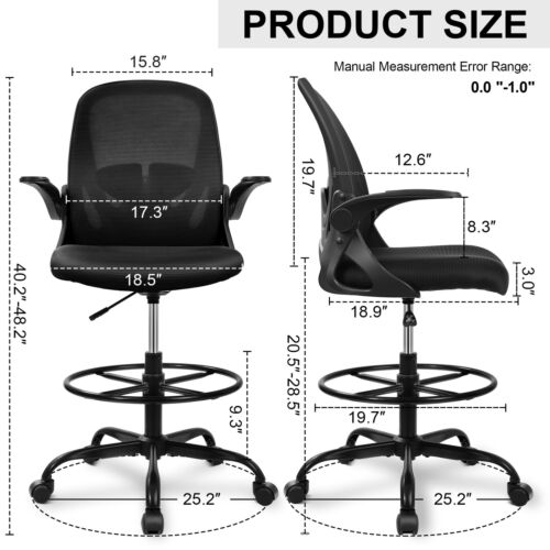 Primy Drafting Chair Tall Office Chair with Flip-up Armrests Executive Ergonomic - Picture 2 of 8