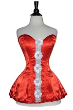 Red Satin White Laced Real Steel Bones Lace up Back Full Bust Skirt Corset