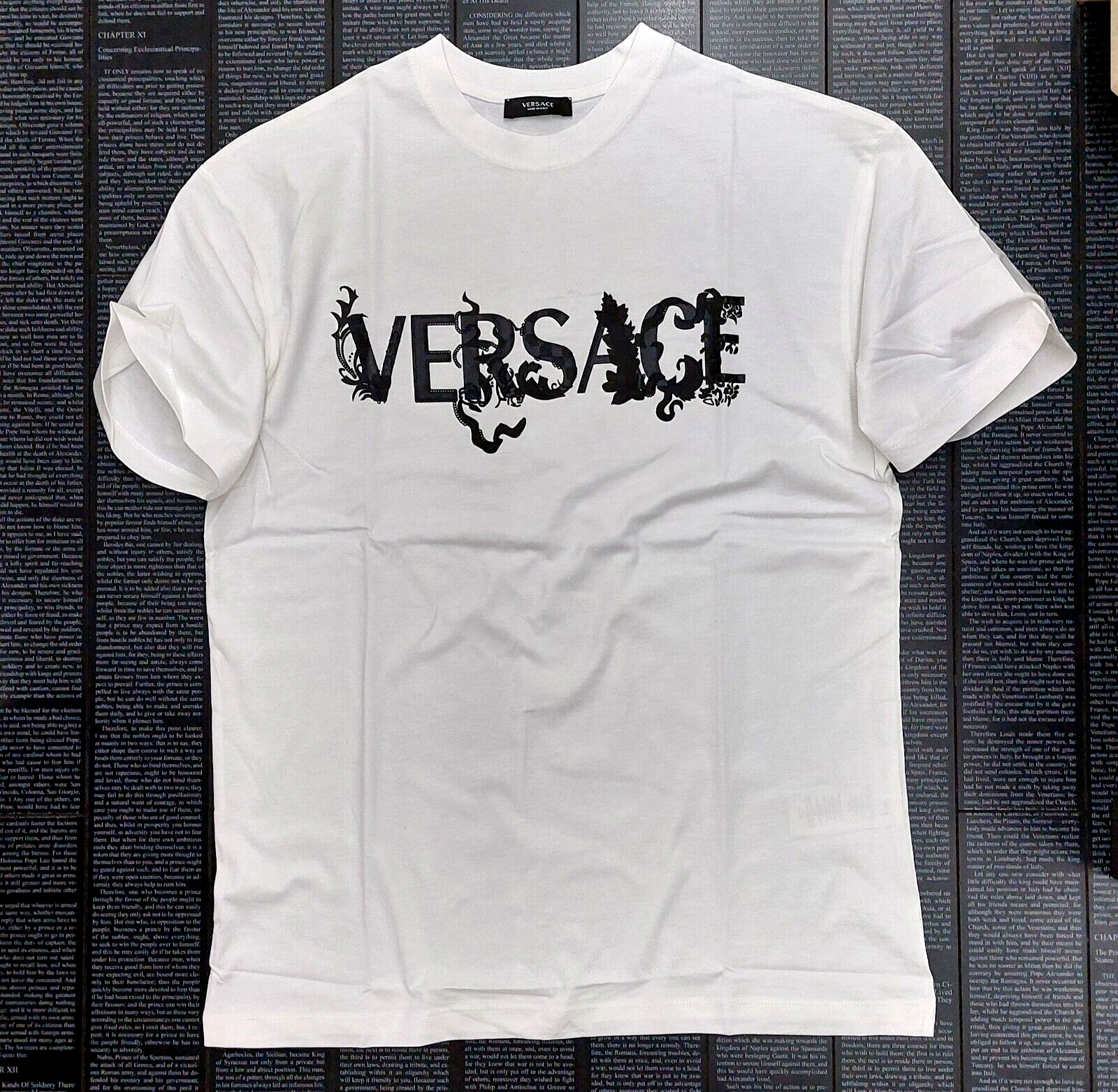 VERSACE  Men T-shirt, White color, Black print, size L