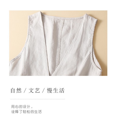 Womens Retro Vest Summer V-neck Casual Sleeveless Waistcoat Cotton Linen Jacket - Bild 13 von 29