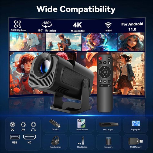 HD Projector 4k 1080p Mini 200 Ansi LM Home Theater WiFi Bluetooth For Android - Picture 2 of 14