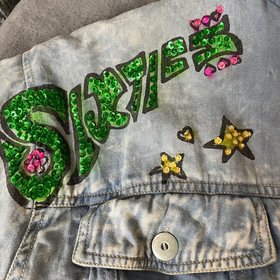 De Colección Sixties Revolution Jeans Chaqueta Para Hombres M Azul Denim Lentejuelas Groovy Hippie Foto 3 de 4