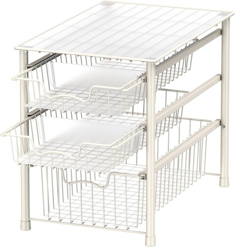 3-Tier Stackable Sliding Basket Organizer - Elegant Storage Solution in White - Picture 3 of 8