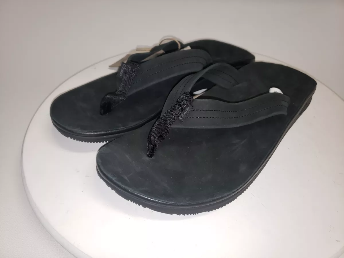 New Mens Chaco Classic Leather Black Flip Flops Sandals Size 13 M NWT