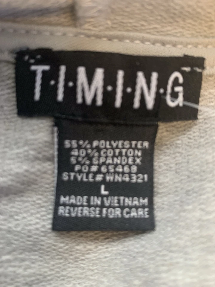 Timing Hoodie Sweatshirt Womens L Gray Black Heart Lovecore Gorpcore - Image 4 of 4