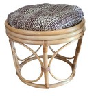 Vintage Bamboo Bentwood Rattan Footstool Ottoman With Cushion Boho Cottage Decor