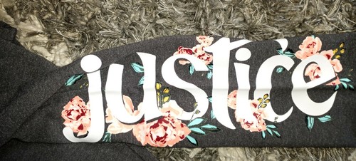Girls justice full length legging size 12/14 new grey floral logo - Picture 1 of 3
