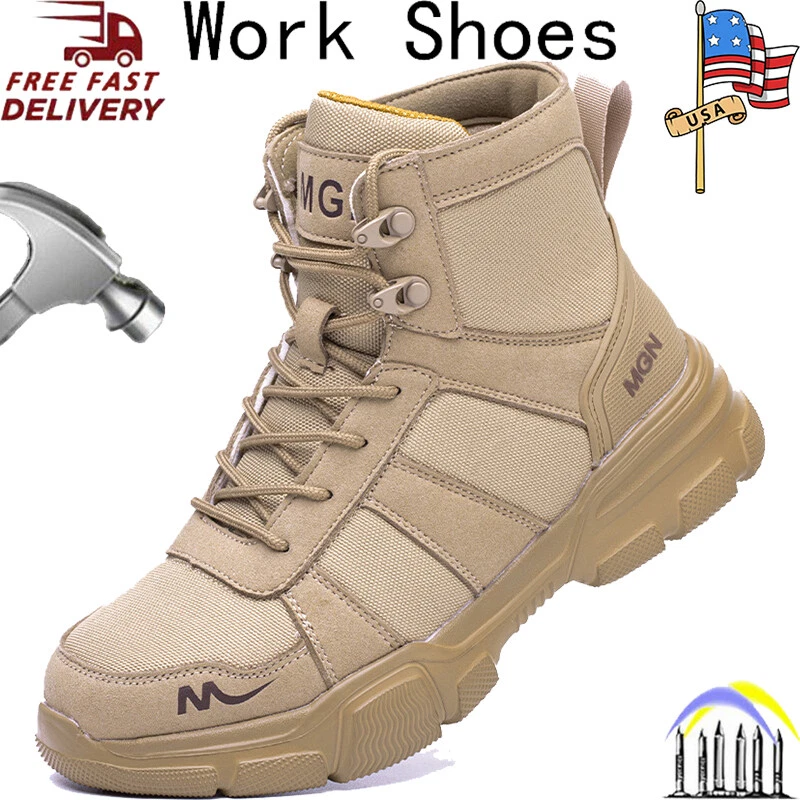 Mens Hiking Boots Non-Slip Anti-Punctur Steel Toe Shoes Safety Shoes Work Boots