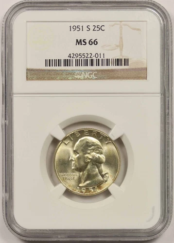 1951-S 25C NGC MS 66 Washington Silver Quarter