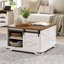 HOOBRO Farmhouse Coffee Table Square Coffee Table Lift Top Center Table