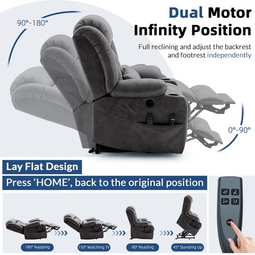 Large Lay Flat Power Lift Recliner Chair with Heat Massage & Extended Footrest - Picture 18 of 40