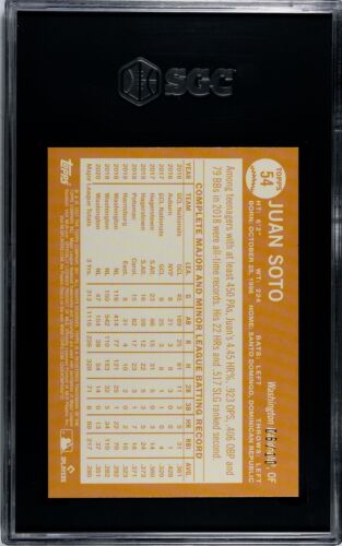 2021 Topps All Star Rookie Cup #54 Juan Soto BLACK FOIL /10 SGC 9.5 MINT+ (6/10) - Picture 2 of 2