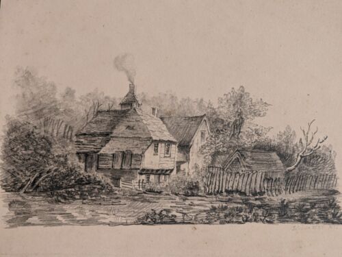 Antique Original graphite & charcoal drawing by John West village scene 1824 - Picture 15 of 17